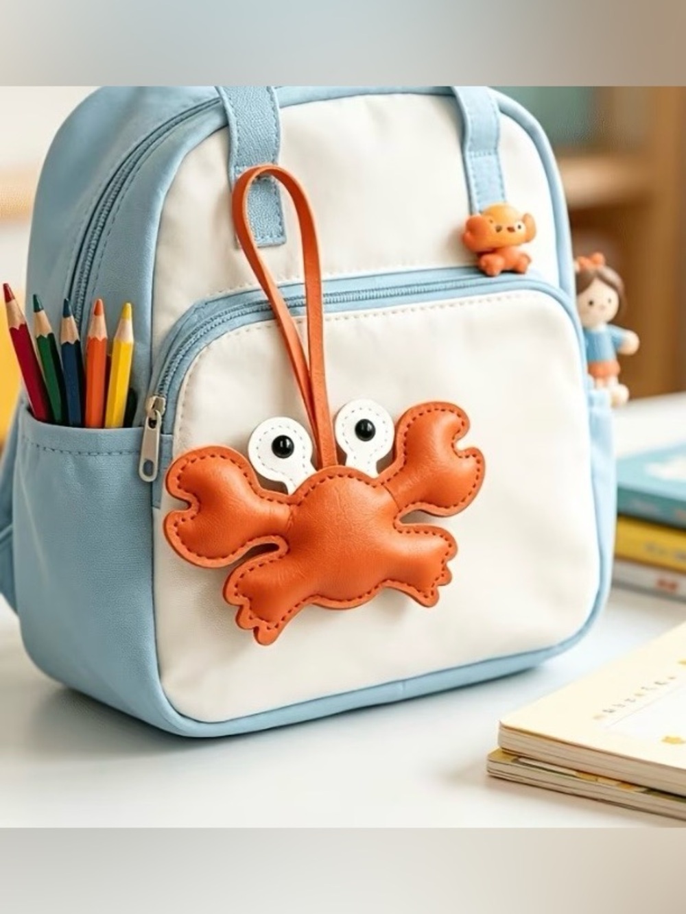 $26.00- Tan & White Vegan Leather Crab Bag Charm